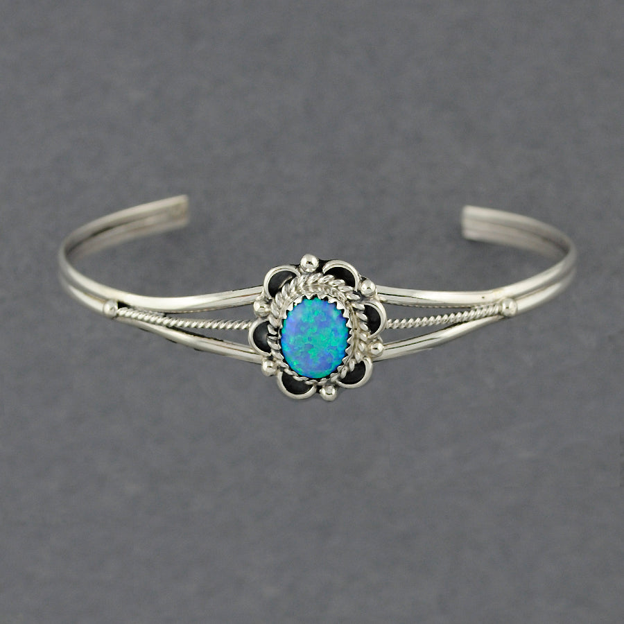 Sterling Silver Opal Flower Cuff