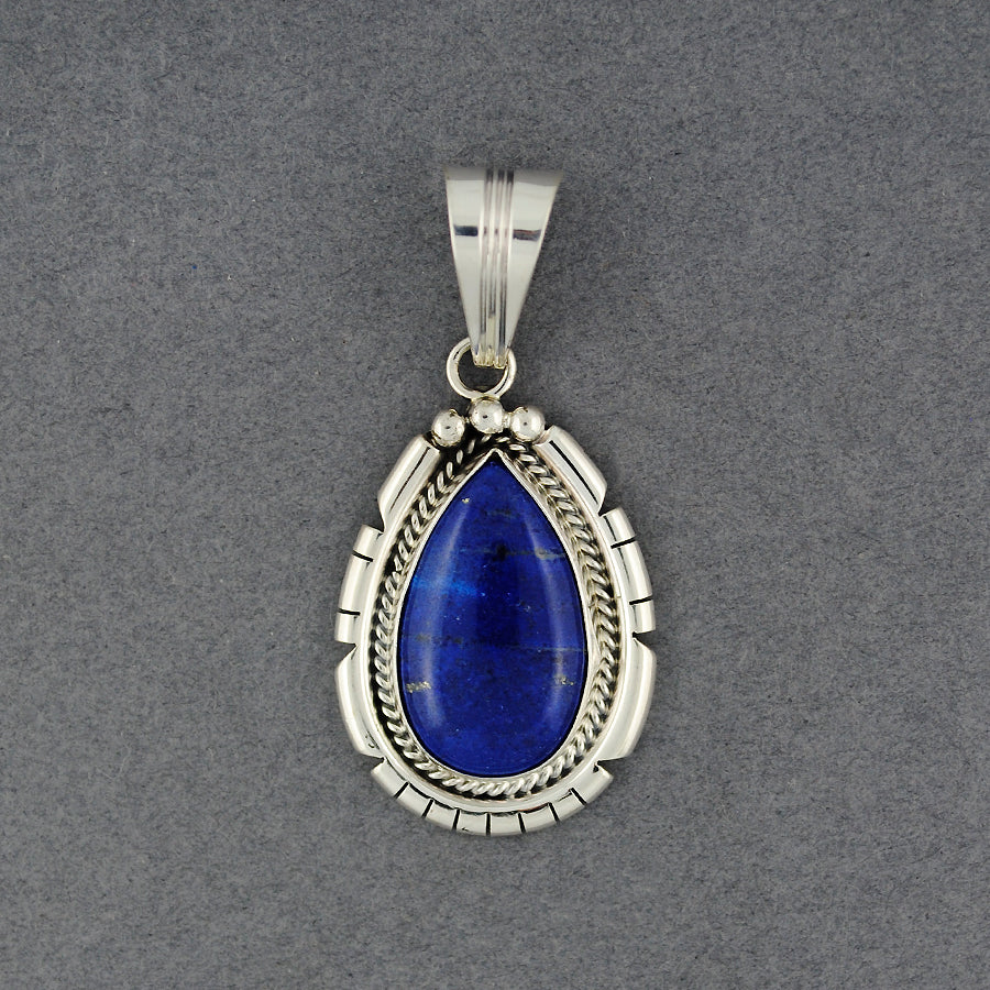Sterling Silver Lapis Teardrop Double Bezel Pendant