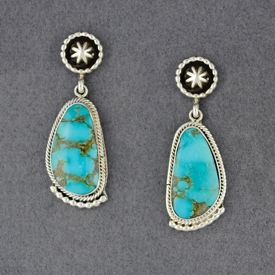 Sterling Silver Turquoise Oblong Post Dangle Earrings