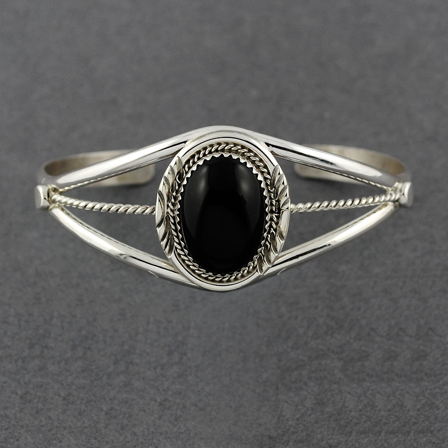 Sterling Silver Onyx Oval Cuff with Twist Design