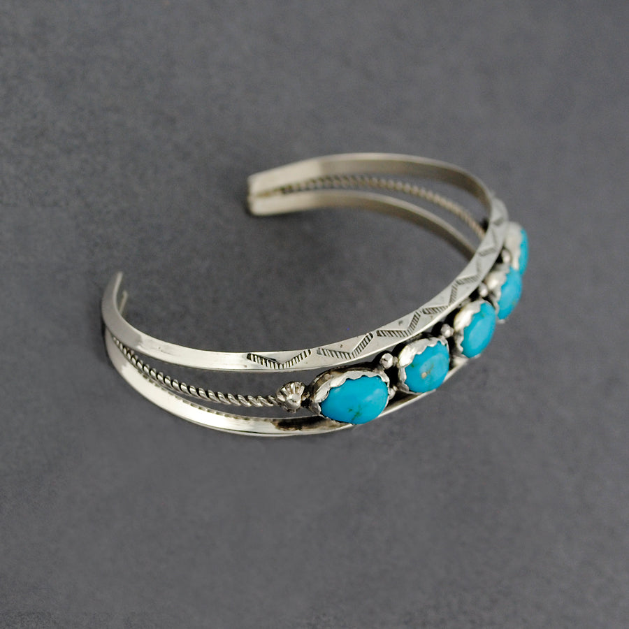 Sterling Silver Large 4 Stone Turquoise Cuff Bracelet