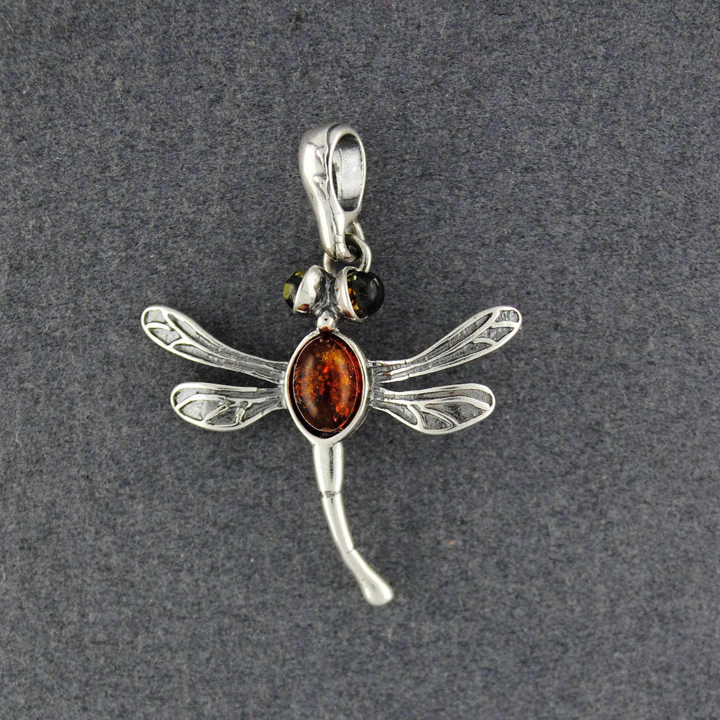Amber Dragonfly with Green Amber Eyes Pendant