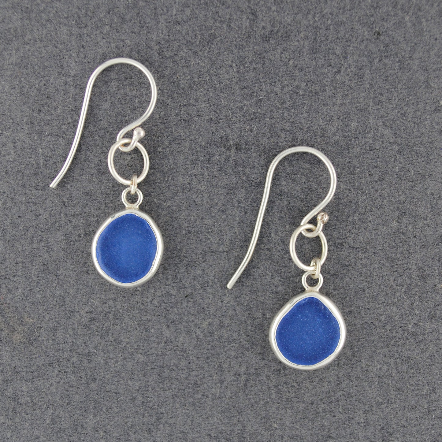 Sterling Silver Cornflower Sea Glass Circle Drop Earrings