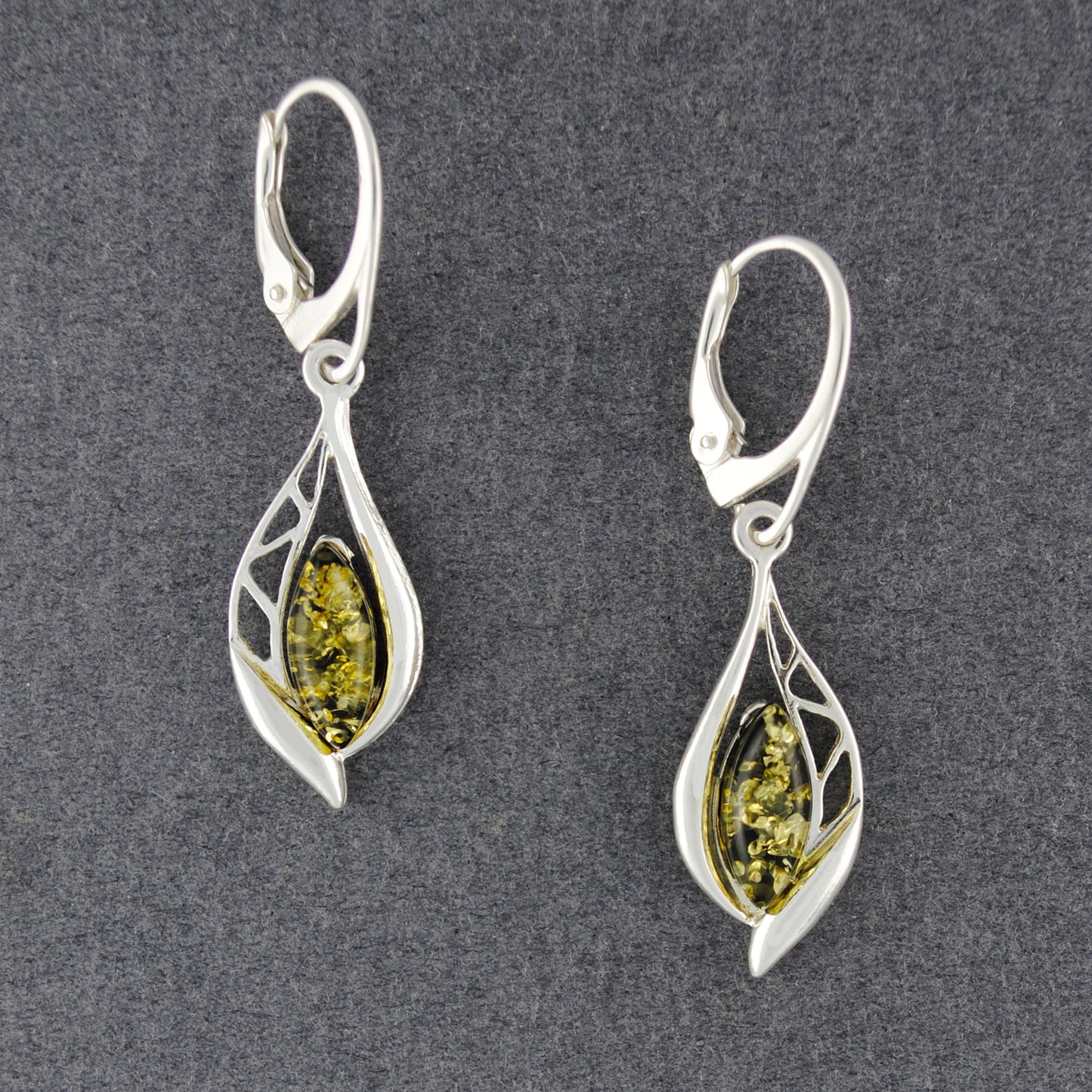 Green Amber Detailed Marquis Earrings