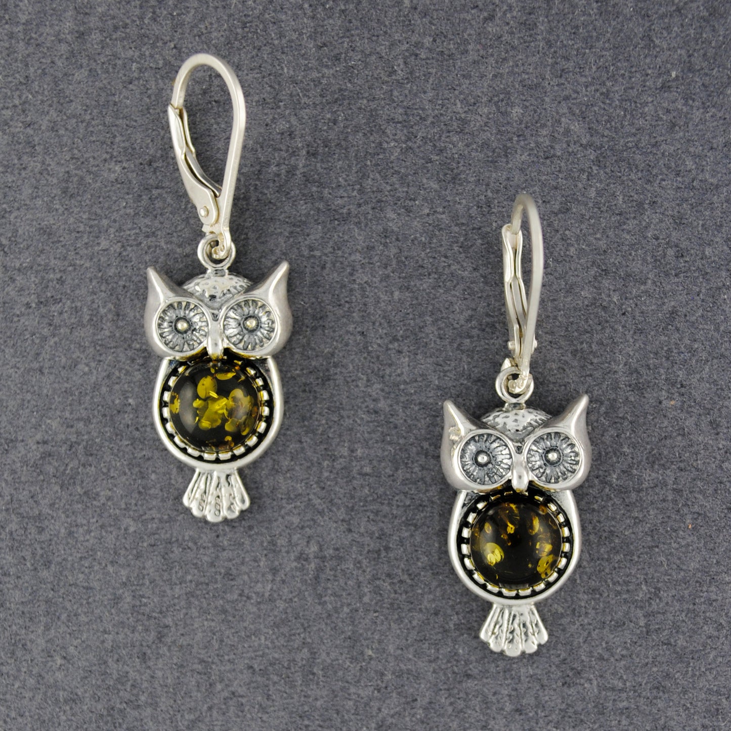 Green Amber Owl Earrings