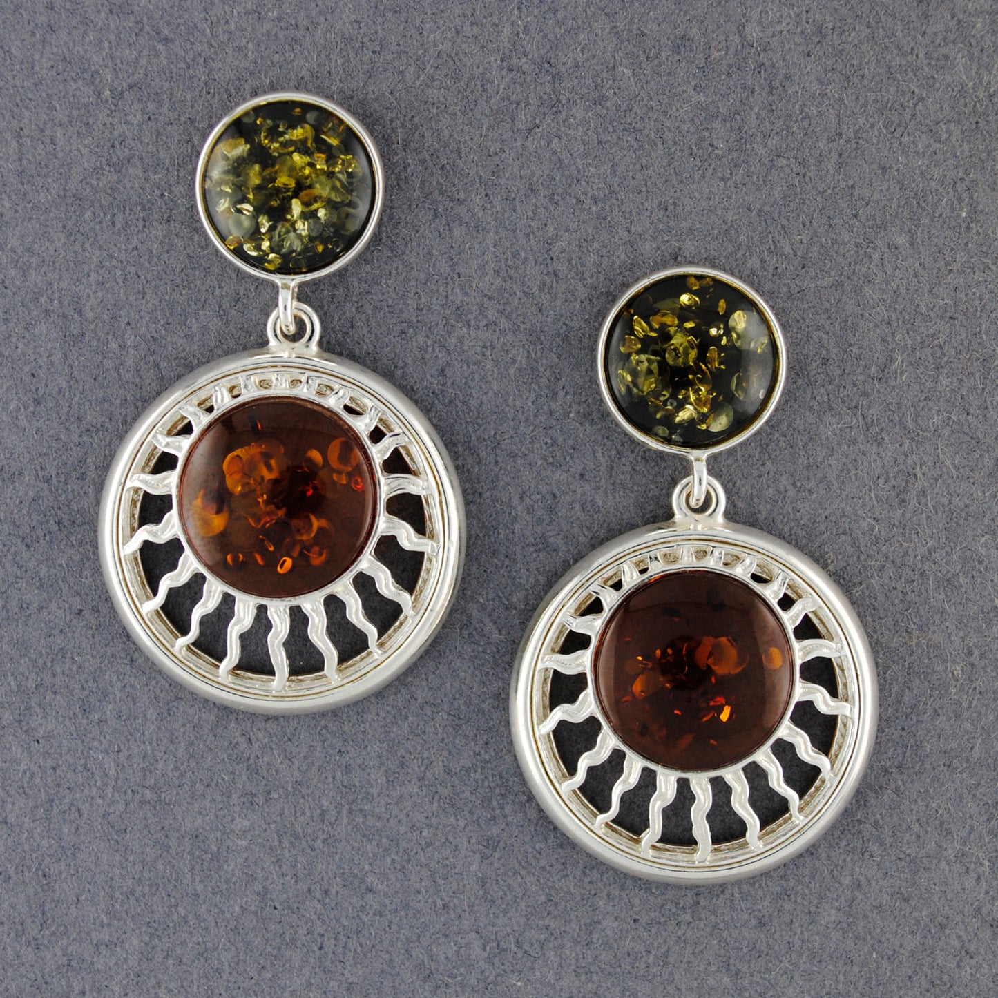 Amber Sun on Green Amber Post Earrings