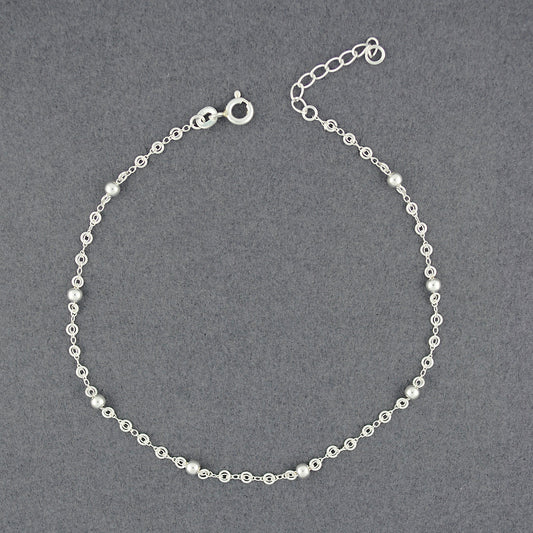 Sterling Silver Beaded Circle Link Anklet
