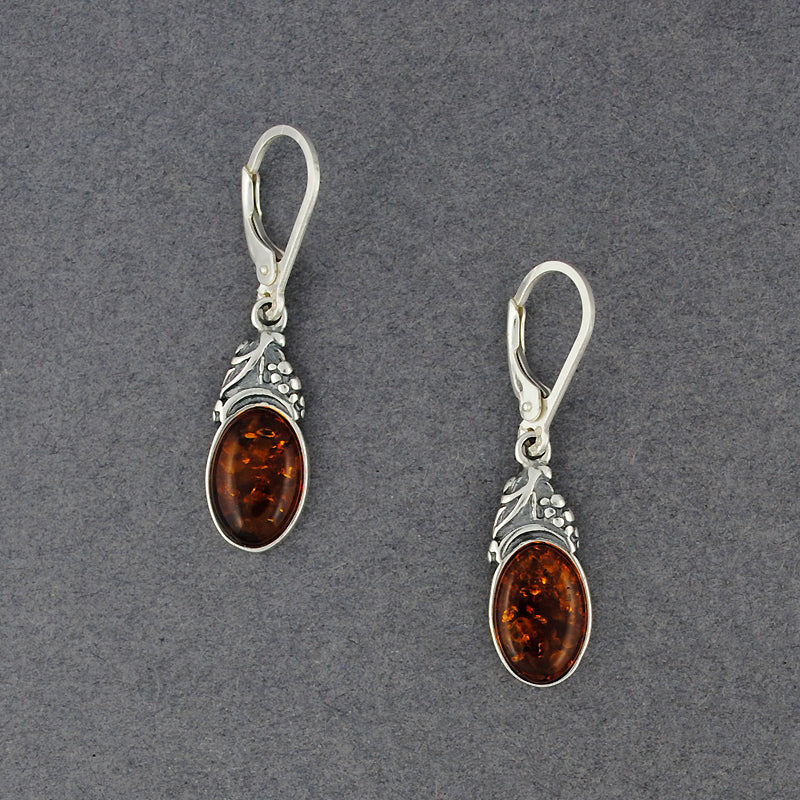 Amber Oval with Leaf Earrings