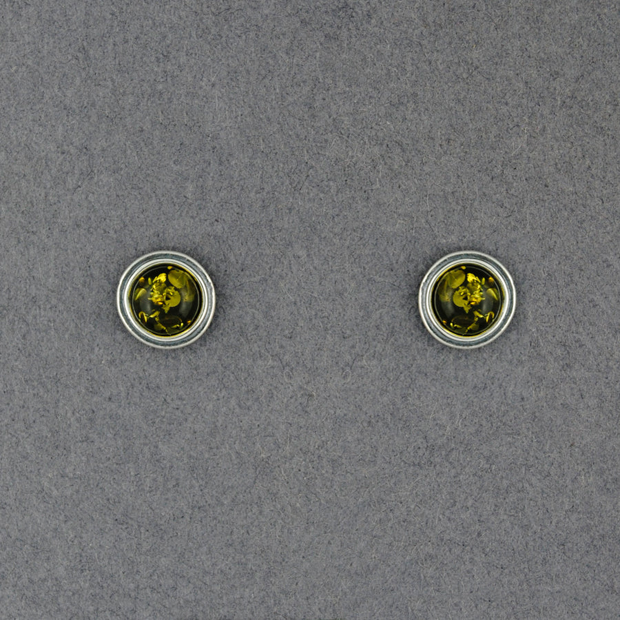 Green Amber Antiqued Circle Post Earrings