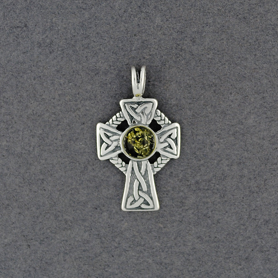 Green Amber Celtic Cross Pendant