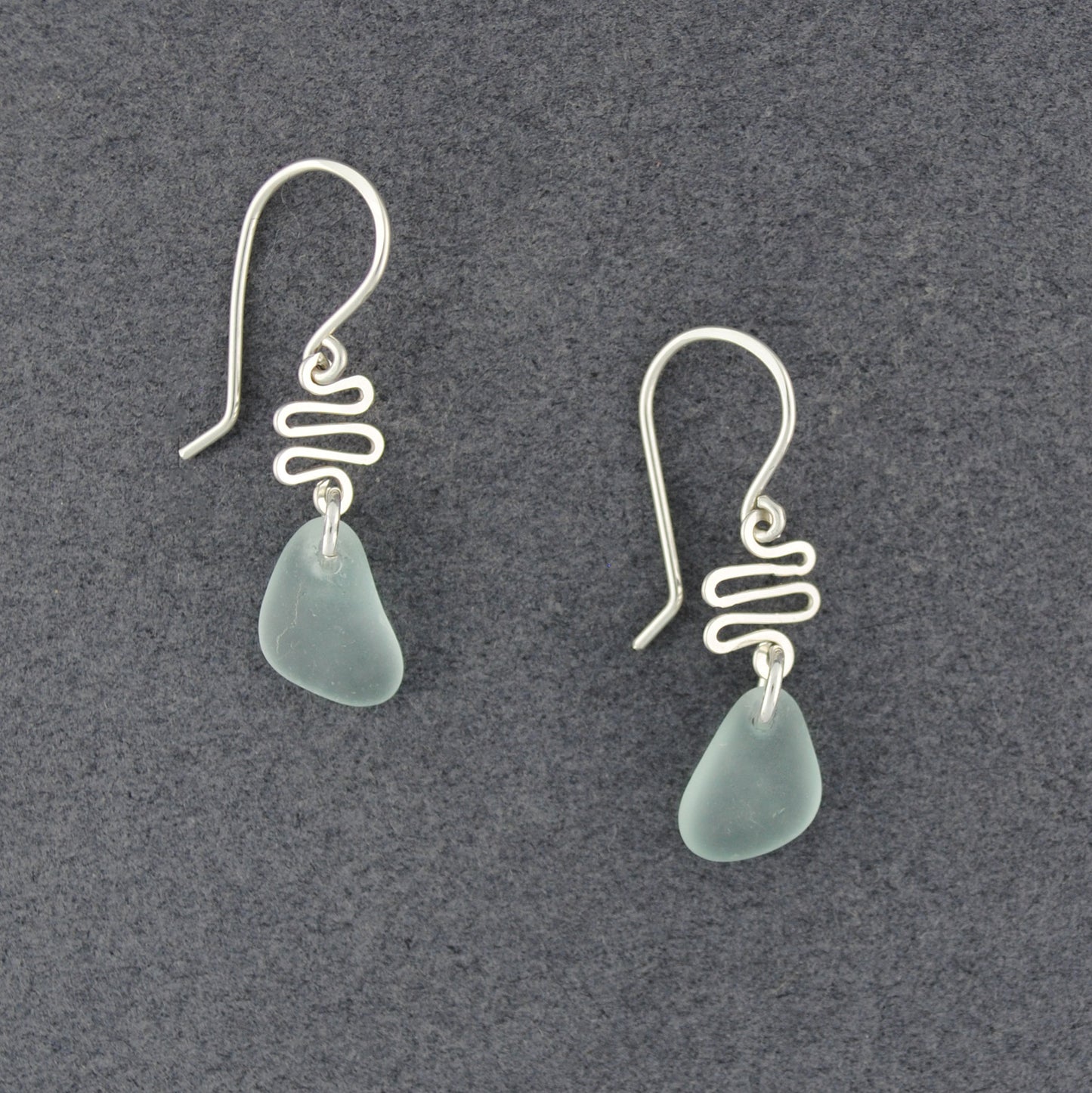 Sterling Silver Light Aqua Sea Glass Swirl Earrings