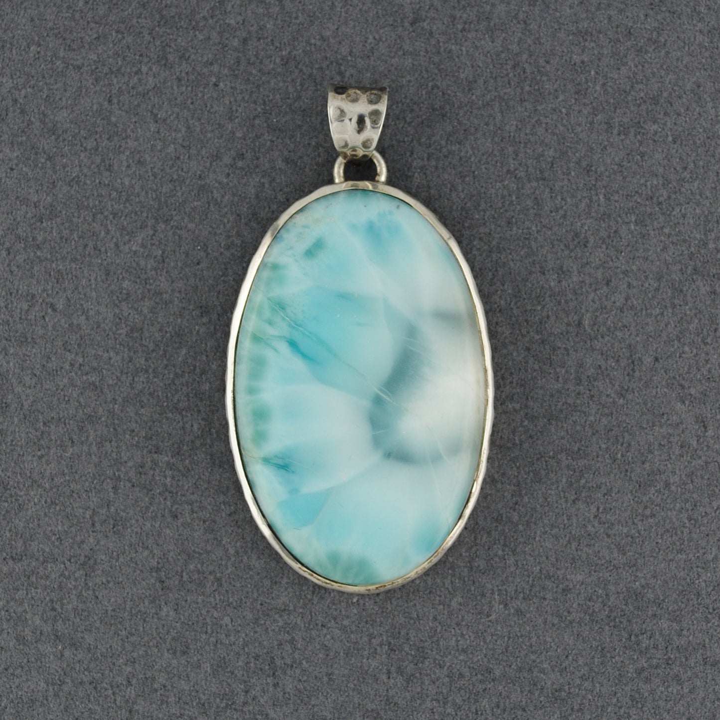 Sterling Silver Larimar Hammered Oval Pendant