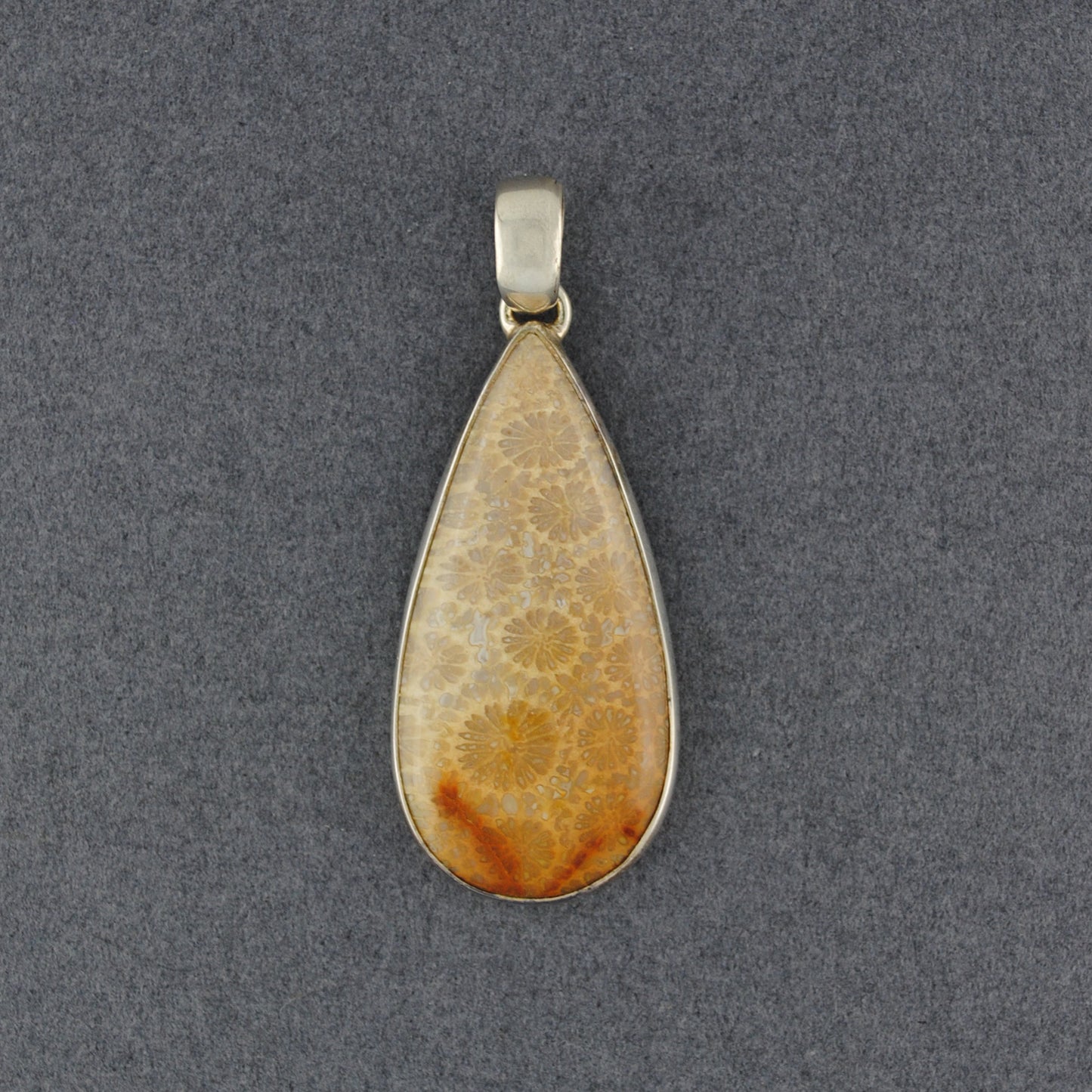 Sterling Silver Fossilized Coral Teardrop Pendant