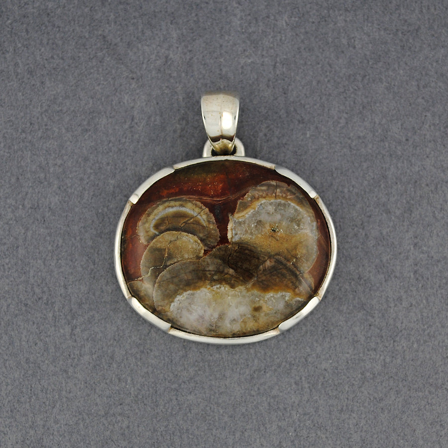 Sterling Silver Mushroom Rhyolite Oblong Pendant