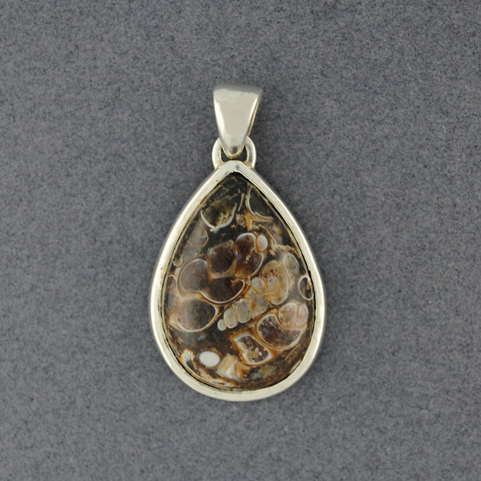 Sterling Silver Turritella Fossil Small Teardrop Pendant