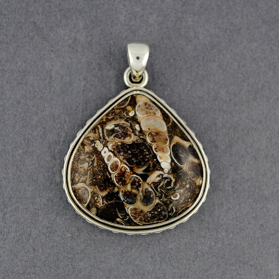 Sterling Silver Turritella Fossil Wide Teardrop Pendant
