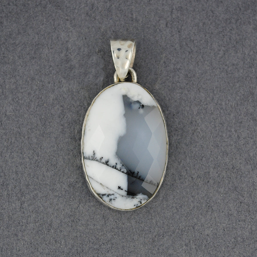 Sterling Silver Dendrite Agate Faceted Pendant