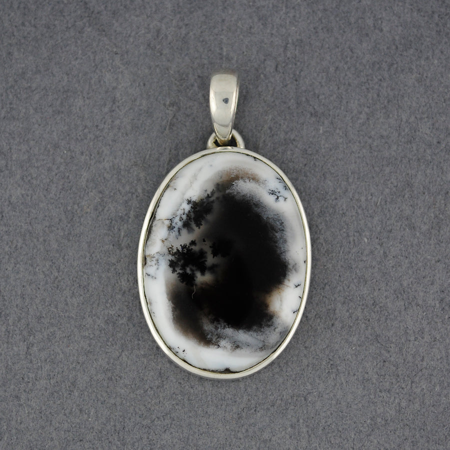 Sterling Silver Dendrite Agate Small Wide Oval Pendant