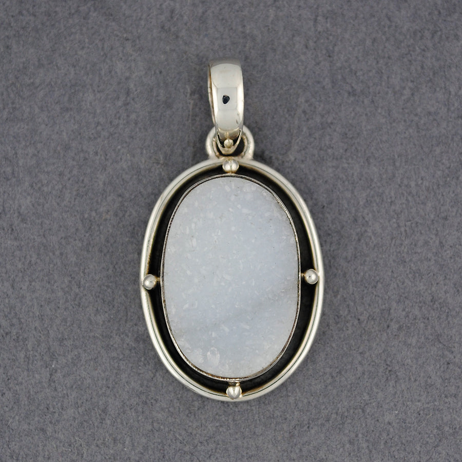 Sterling Silver White Druzy Oval Pendant