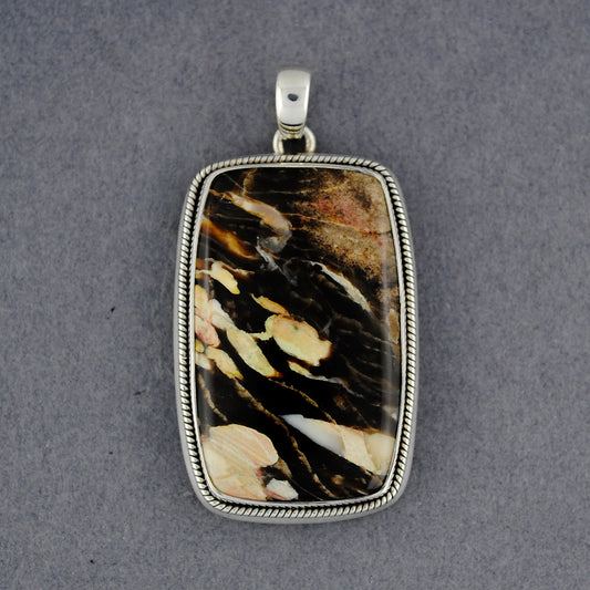 Sterling Silver Fossilized Peanut Wood Wide Rectangle Pendant