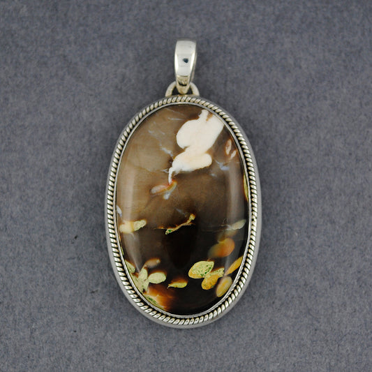 Sterling Silver Fossilized Peanut Wood Oval Pendant