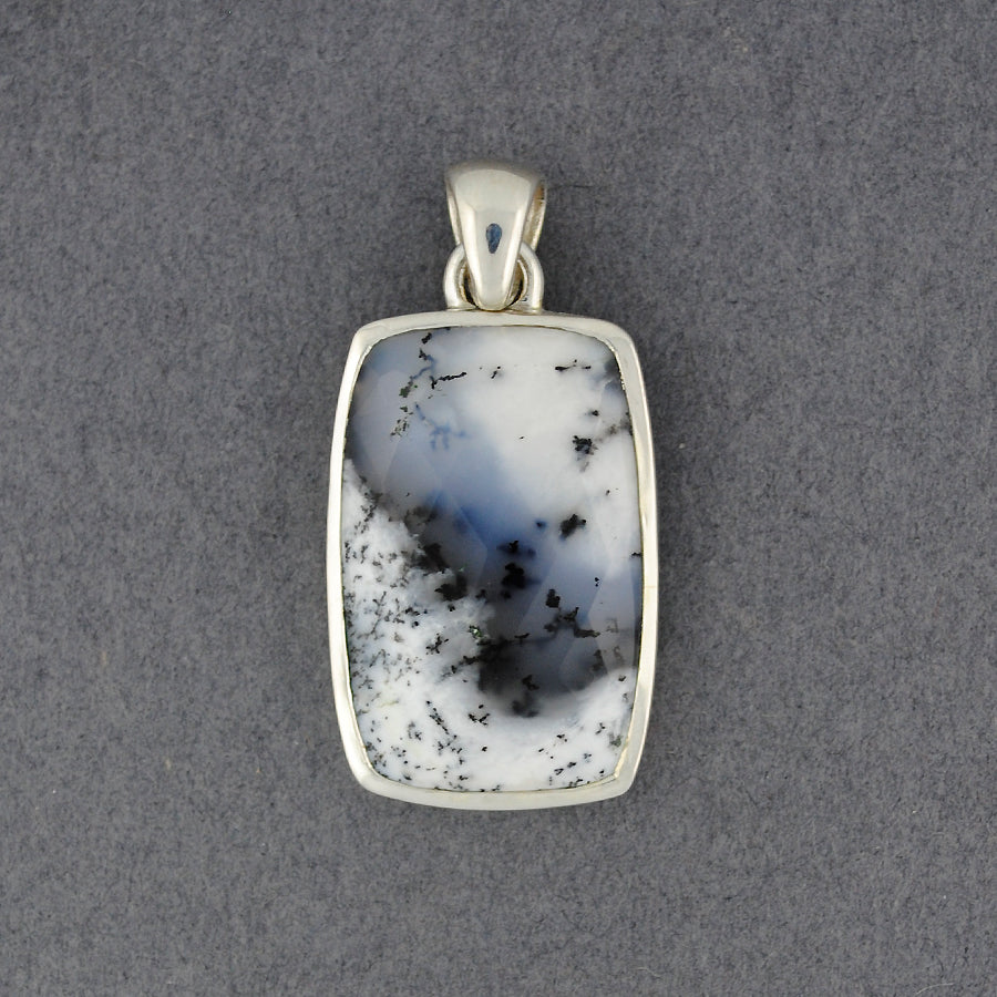 Sterling Silver Dendrite Agate Faceted Rectangle Pendant