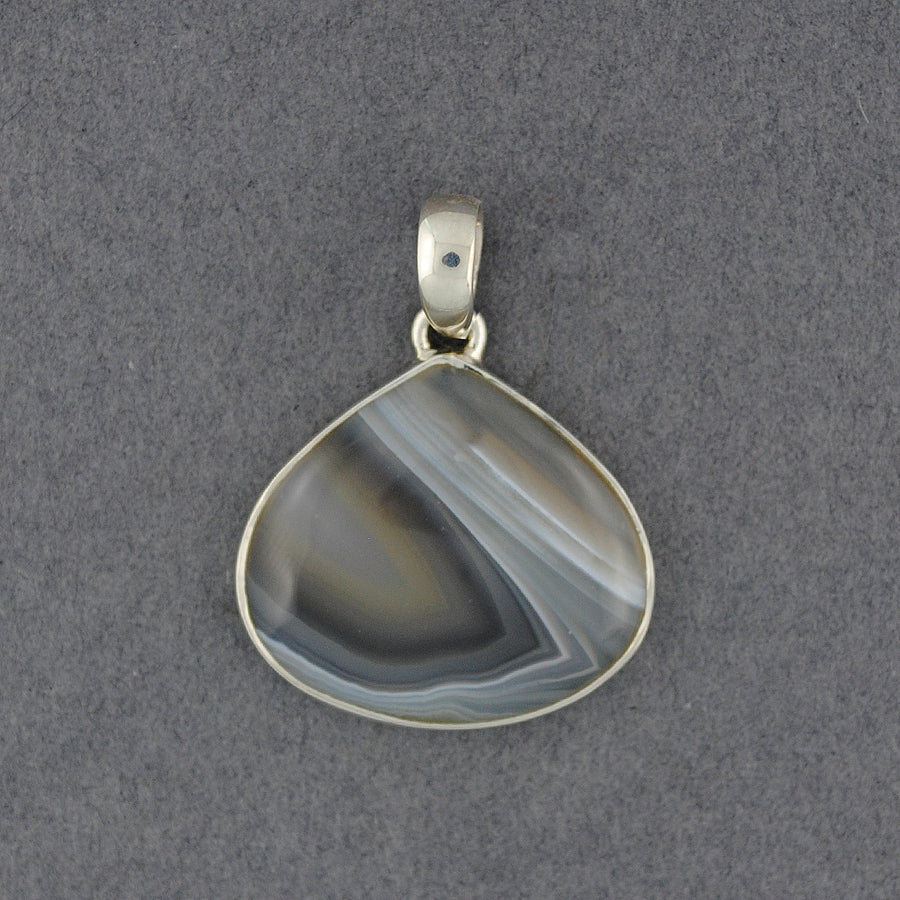 Sterling Silver Botswana Agate Small Wide Teadrop Pendant