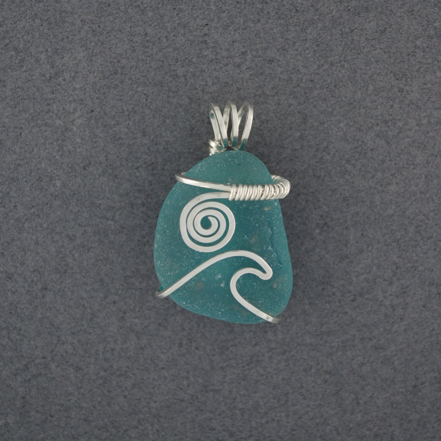 Sterling Silver Aqua Sea Glass Small Sun & Surf Pendant