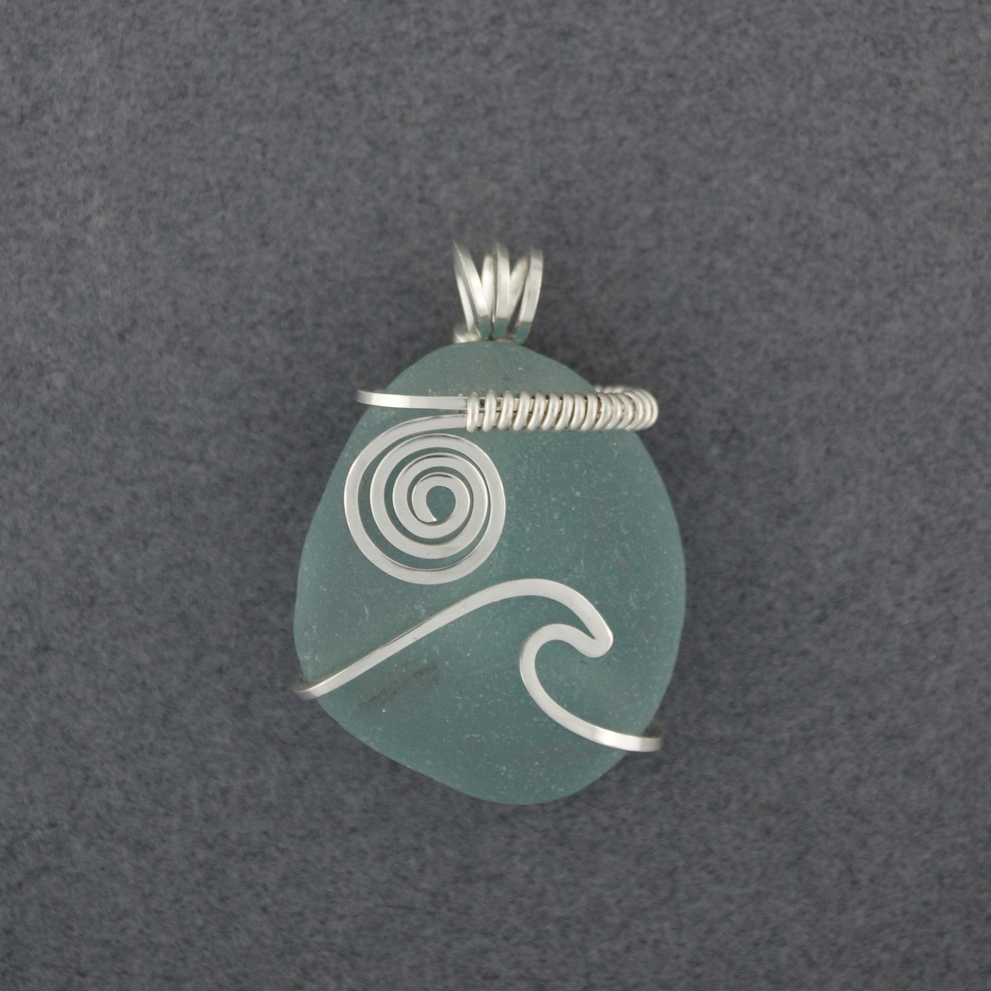 Sterling Silver Light Aqua Sea Glass Small Sun & Surf Pendant