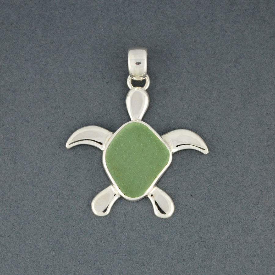 Sterling Silver Seafoam Sea Glass Turtle Pendant