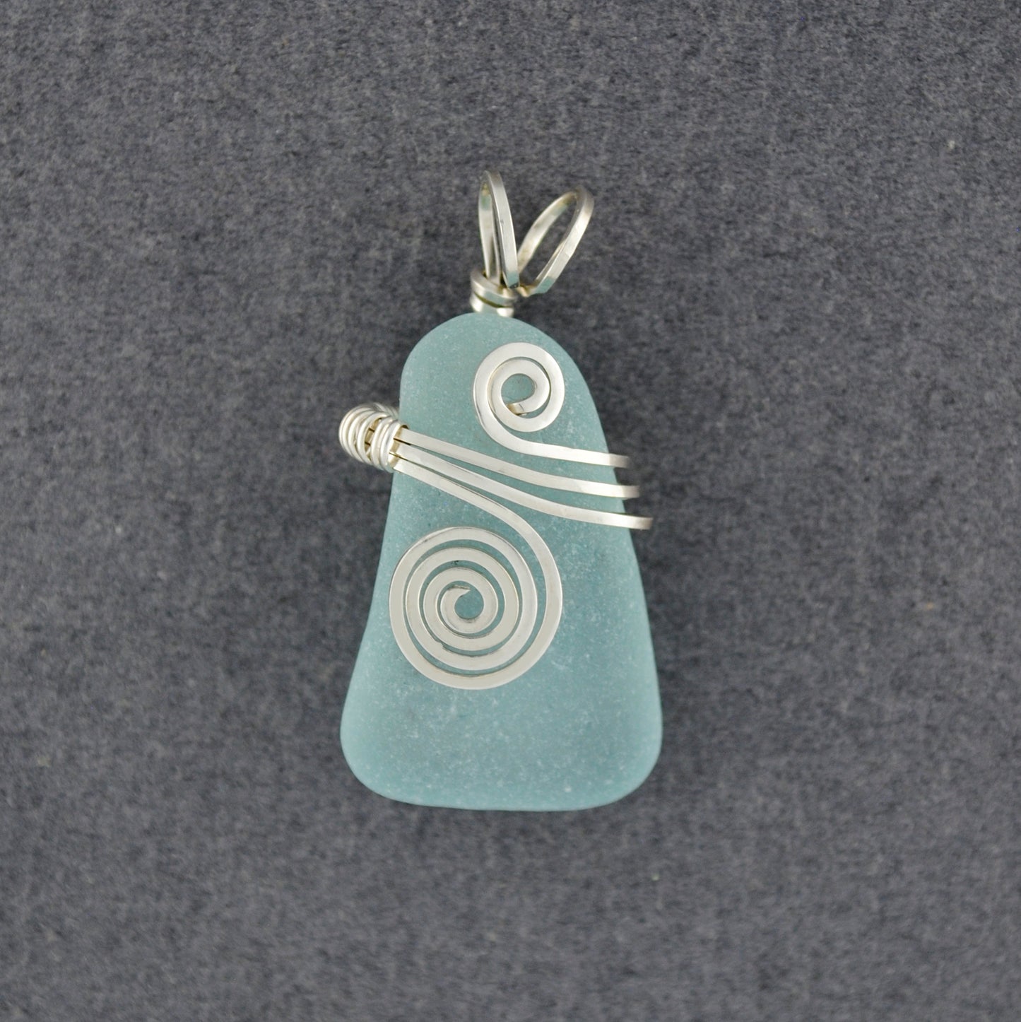 Sterling Silver Aqua Sea Glass Rip Tide Pendant