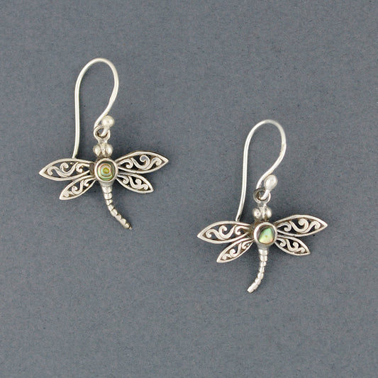 Abalone Antiqued Dragonfly Earrings