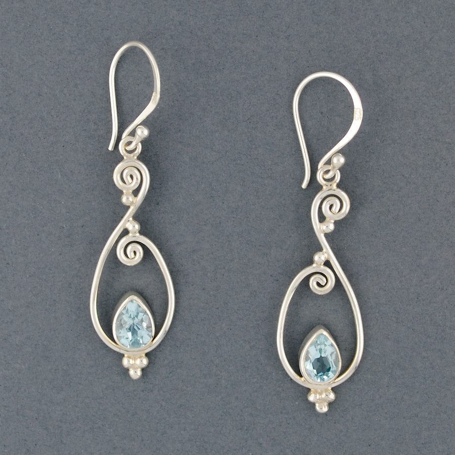 Blue Topaz Swirl Teardrop Earrings