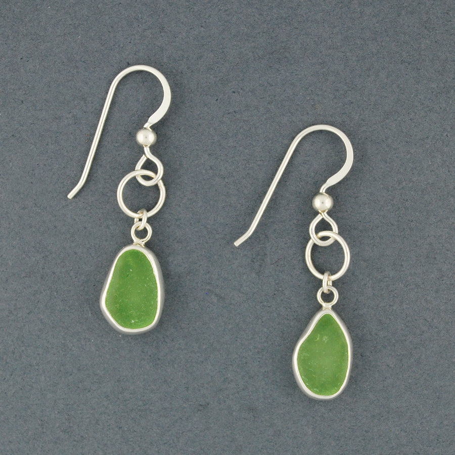 Sterling Silver Seafoam Sea Glass Circle Drop Earrings