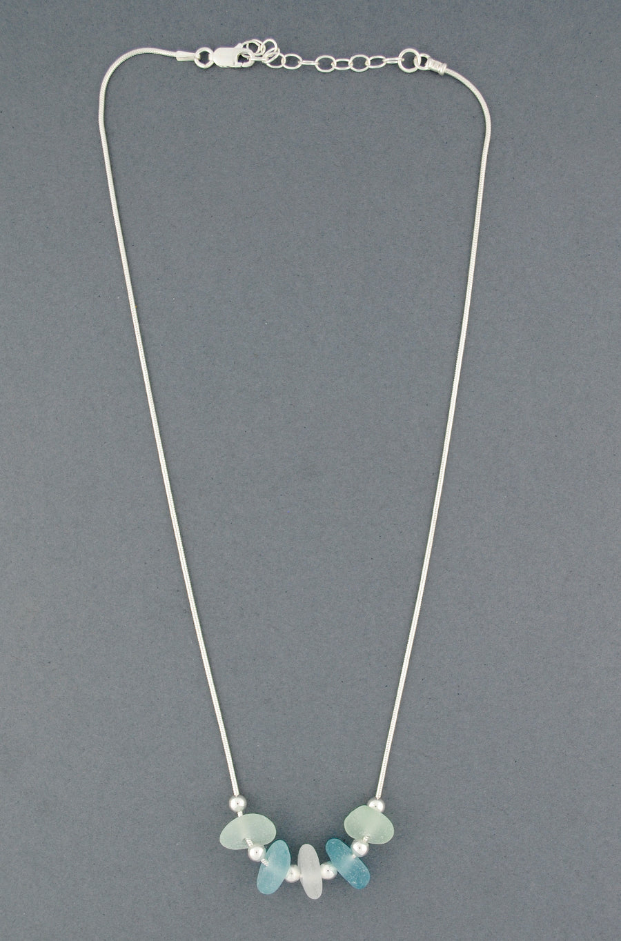 Sterling Silver Sky 5 Stone Sea Glass Necklace