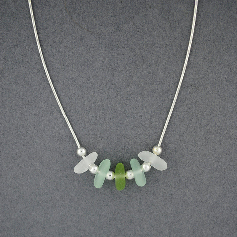 Sterling Silver Sea Spray 5 Stone Sea Glass Necklace