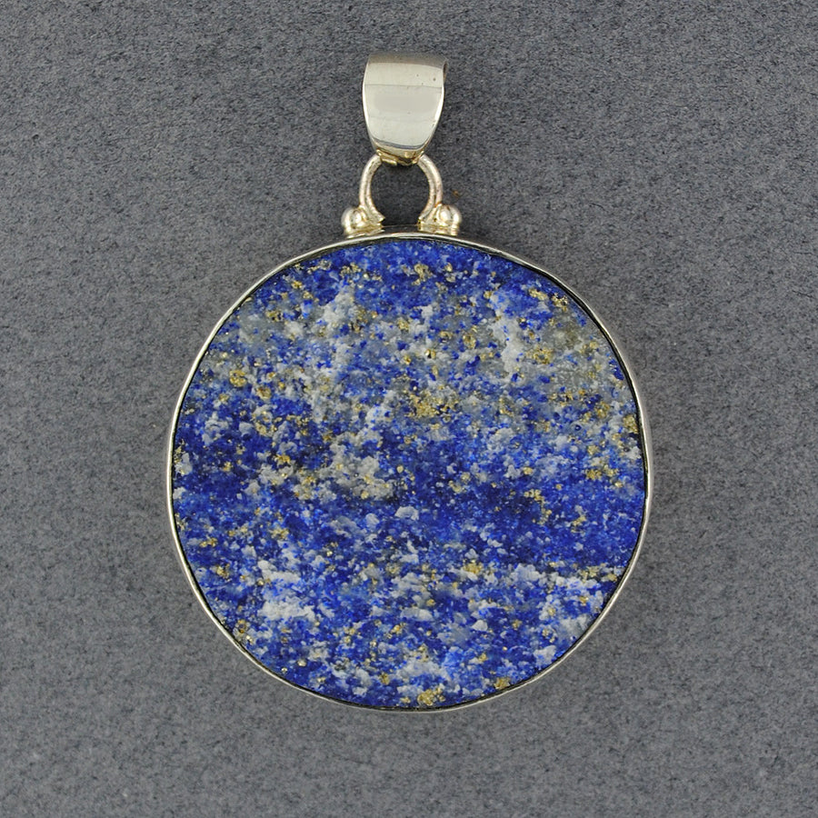 Sterling Silver Rough Lapis Circle Pendant