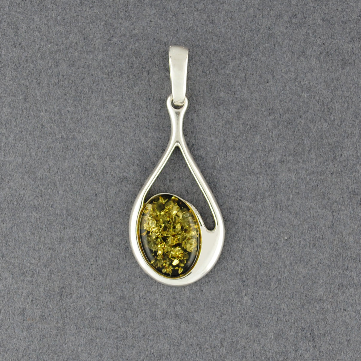 Green Amber Oval in Drop Pendant