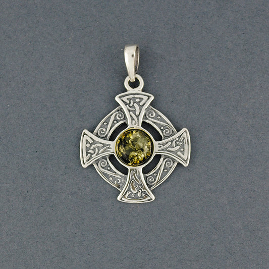 Green Amber Celtic Shield Pendant