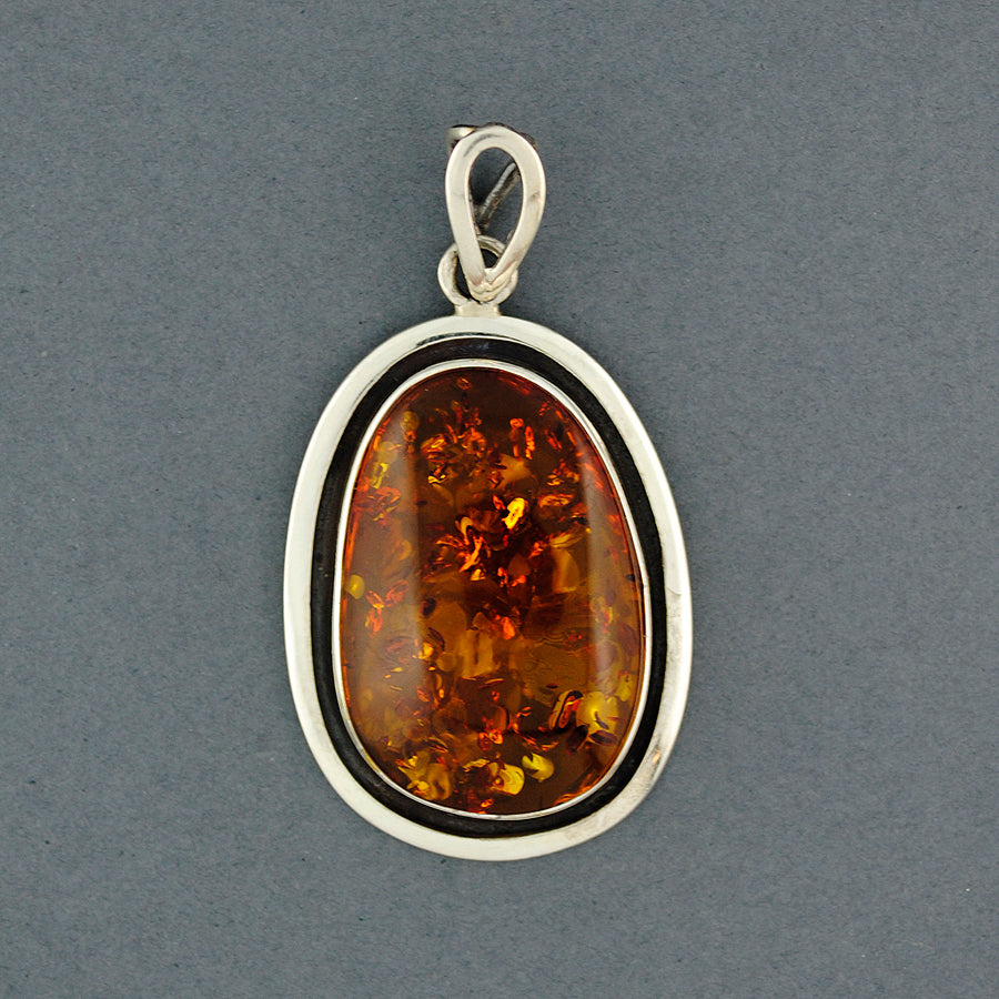 Amber Large Oval Double Bezel Pendant