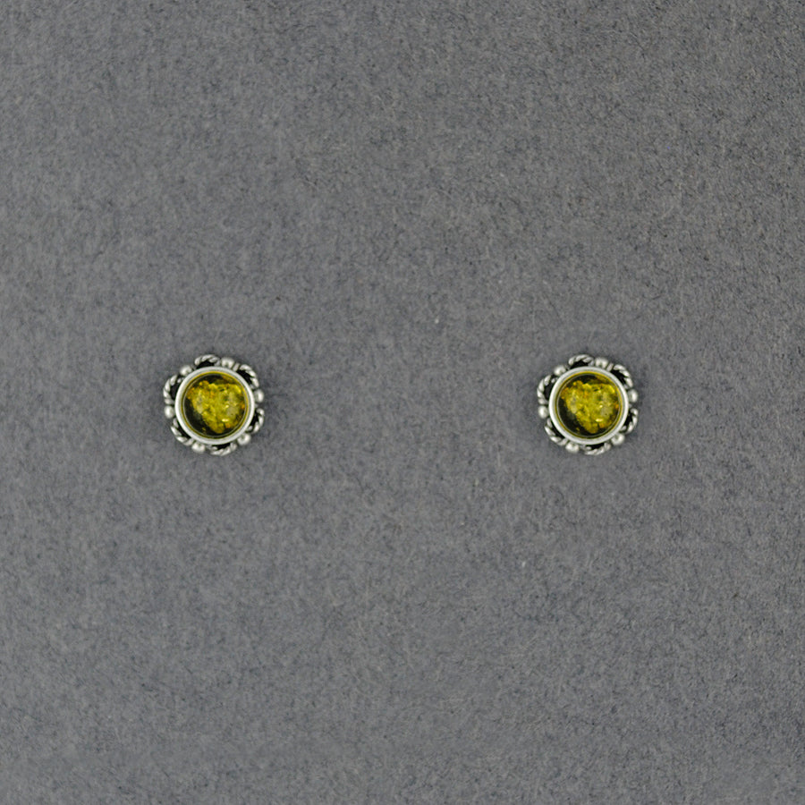 Green Amber Post Earrings