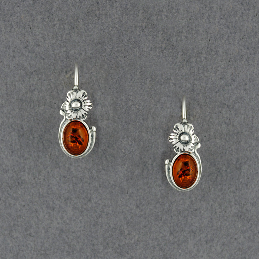 Amber Oval With Flower Earrings