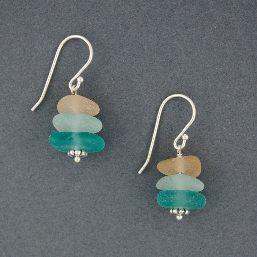Sterling Silver Pink and Aqua Sea Glass Stack Earrings