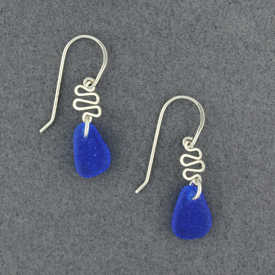 Sterling Silver Cobalt Sea Glass Swirl Earrings