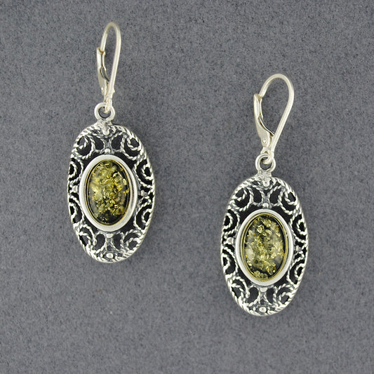 Green Amber Antique Scrolls Earrings