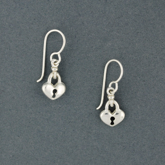Sterling Silver Mini Heart Lock Earrings