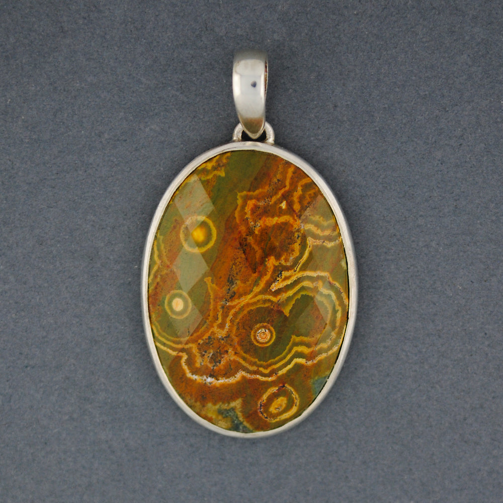 Sterling Silver Ocean Jasper Faceted Oval Pendant