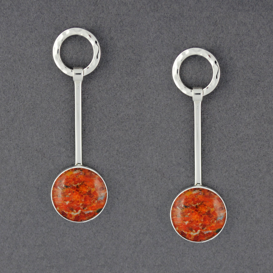 Hammered Trapezoid Coral Earrings