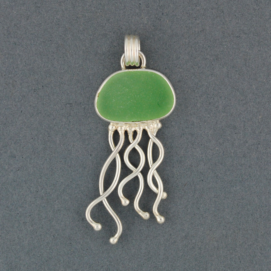 Sterling Silver Seafoam Sea Glass Jellyfish Pendant