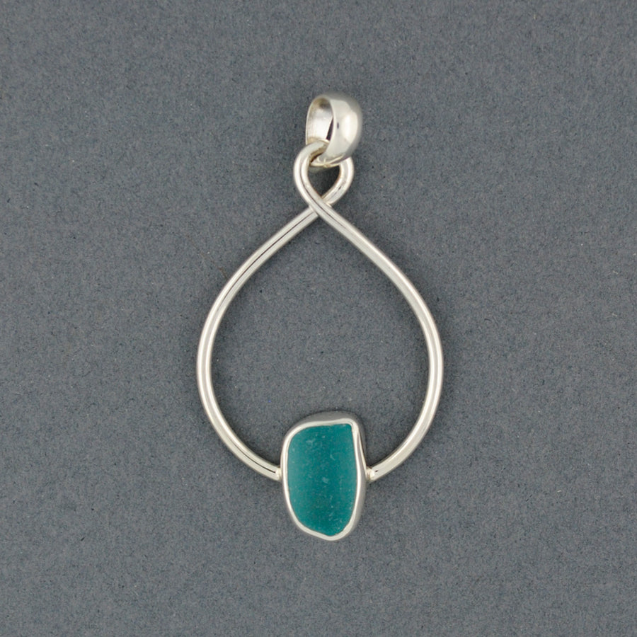 Sterling Silver Aqua Sea Glass Infinity Pendant